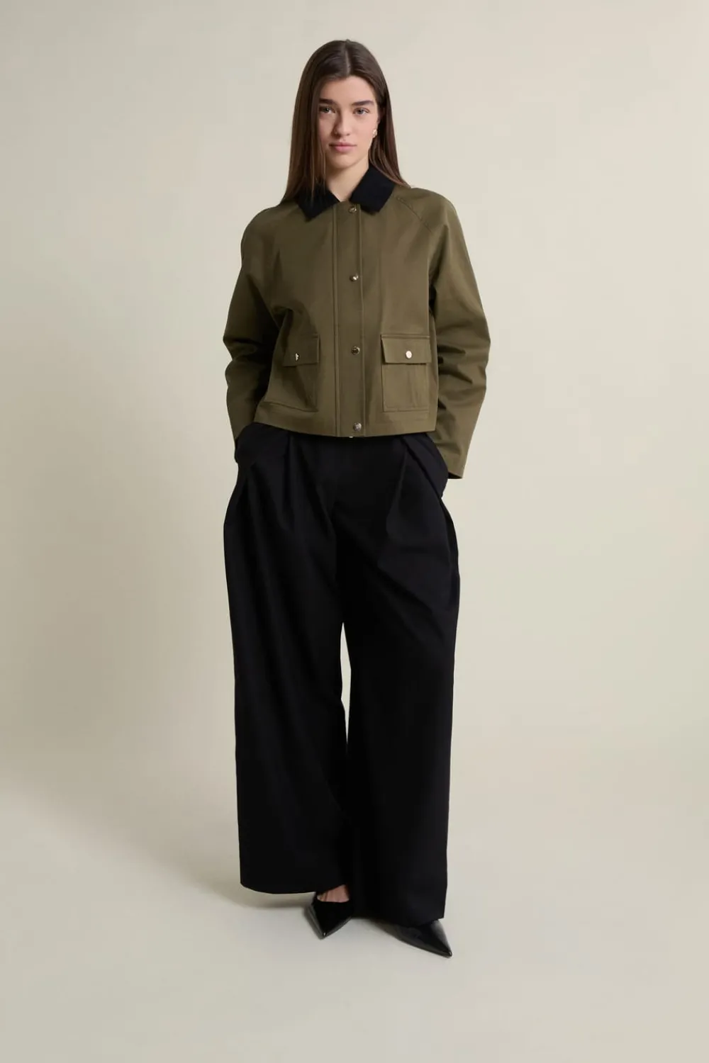 Discount ETAM Veste courte à col velours KAKI
