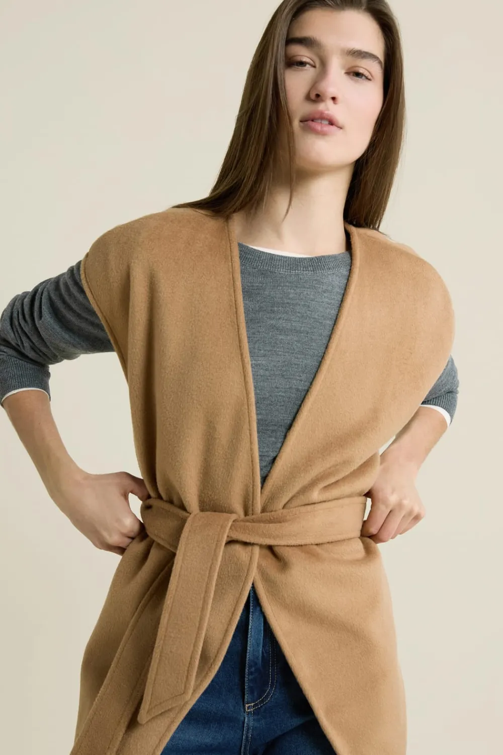 New ETAM Veste sans manches ceinturée DUNE
