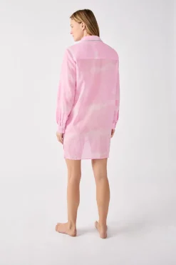 Outlet ETAM Vestido camisero de algodón bordado ROSA