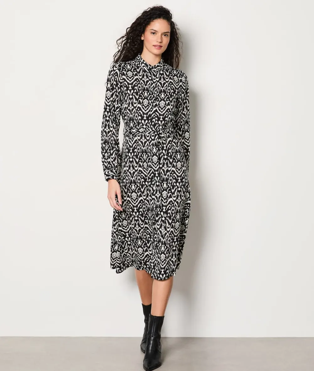Hot ETAM Vestido camisero estampado con cinturón ANTRACITA