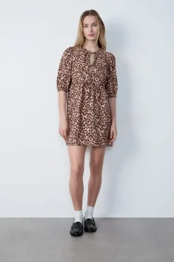 Hot ETAM Vestido con lazada y de leopardo ESTAMPADO