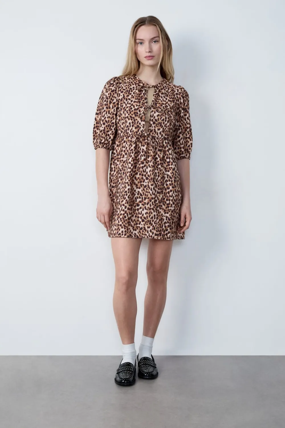 Hot ETAM Vestido con lazada y de leopardo ESTAMPADO