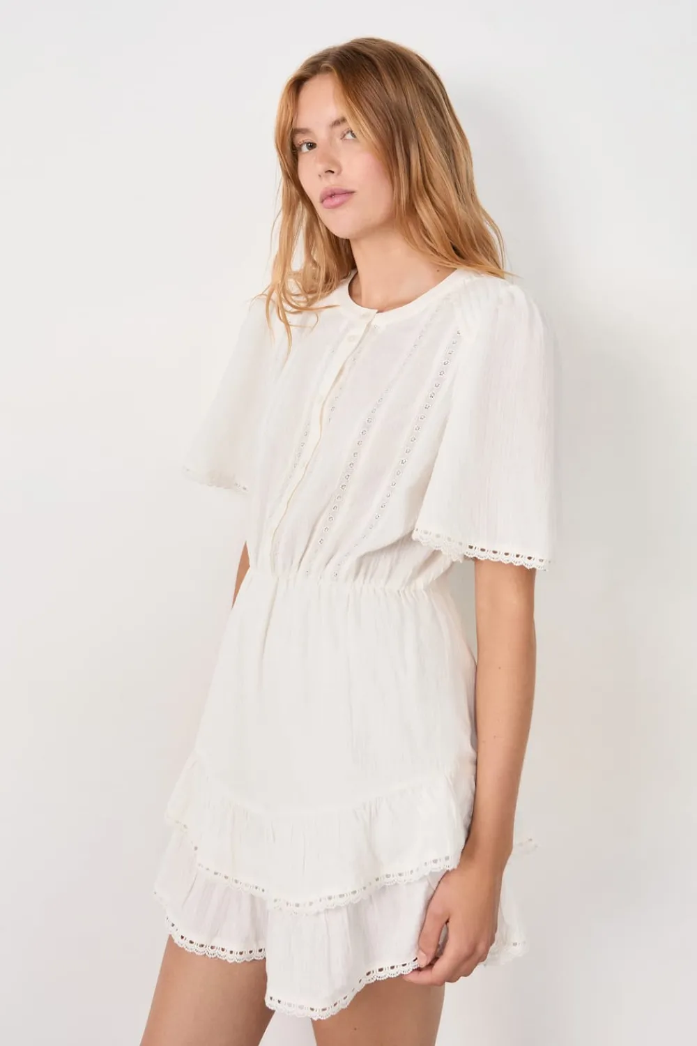 ETAM Vestido de algodón con bordado ECRU