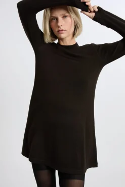 Clearance ETAM Vestido de manga larga con lana CHOCOLATE