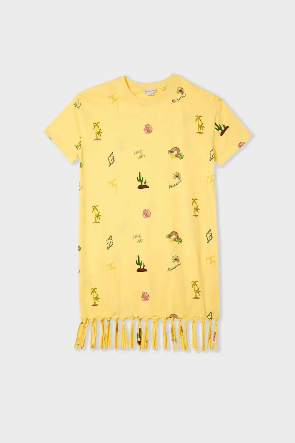 Clearance ETAM Vestido estilo camiseta estampado con flecos AMARILLO PÁLIDO