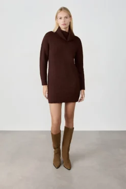 Hot ETAM Vestido jersey de cuello alto CHOCOLATE