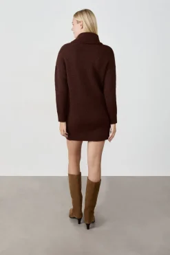 Hot ETAM Vestido jersey de cuello alto CHOCOLATE