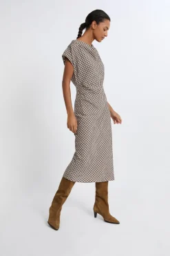 Outlet ETAM Vestido largo a cuadros BEIGE