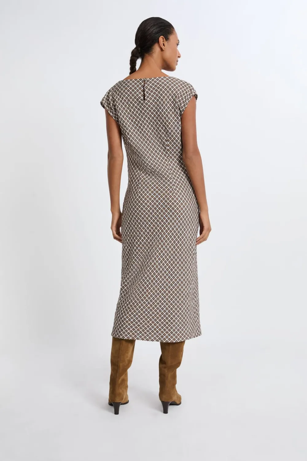 Outlet ETAM Vestido largo a cuadros BEIGE