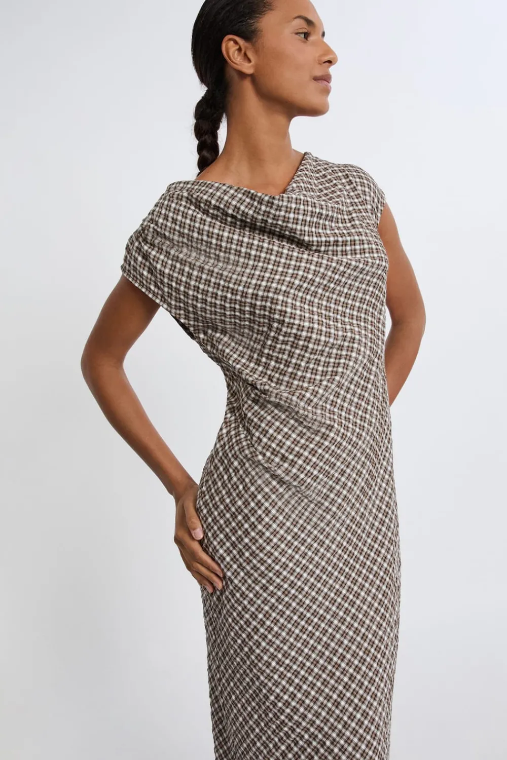 Outlet ETAM Vestido largo a cuadros BEIGE