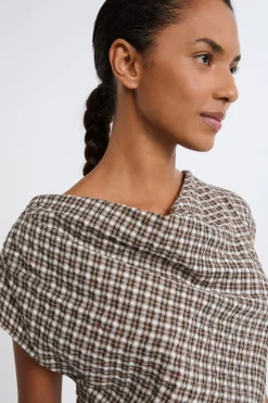 Outlet ETAM Vestido largo a cuadros BEIGE