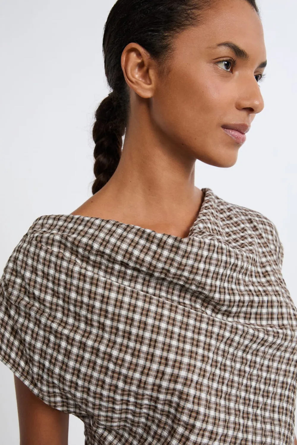 Outlet ETAM Vestido largo a cuadros BEIGE