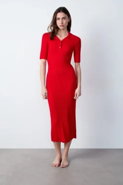 Discount ETAM Vestido largo con cuello polo CARDINAL