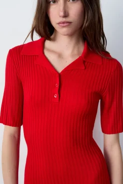 Discount ETAM Vestido largo con cuello polo CARDINAL