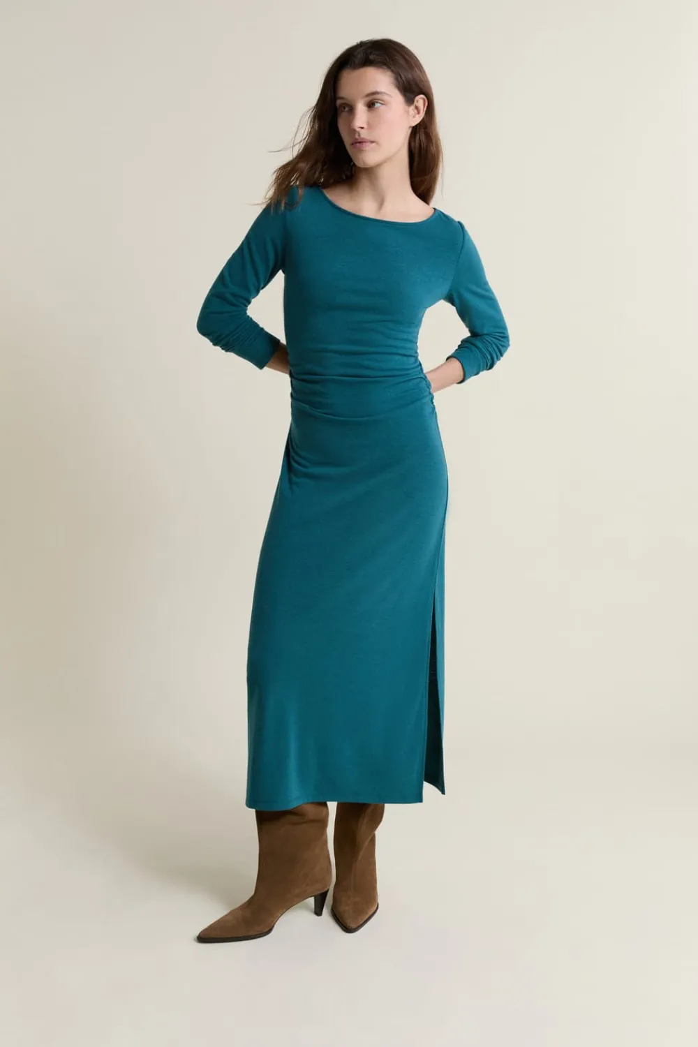 Online ETAM Vestido largo con cuello barco VERDE PATO