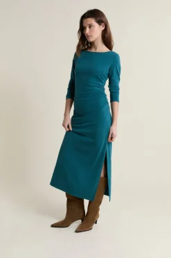 Online ETAM Vestido largo con cuello barco VERDE PATO