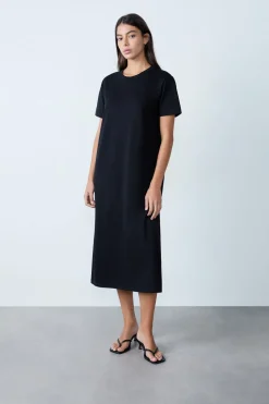 Discount ETAM Vestido largo de algodón NEGRO